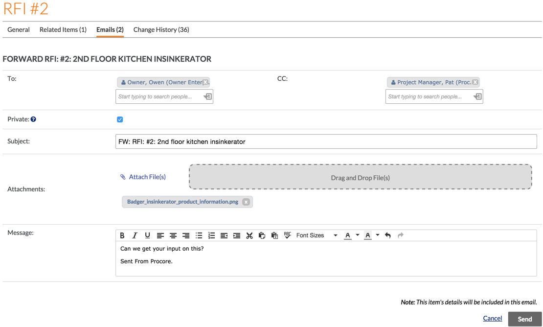 Email Forward an RFI - Procore