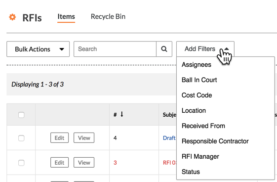 Search For And Filter RFIs - Procore