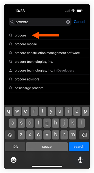2023-12-01_Searching for Procore app in iOS App Store.png